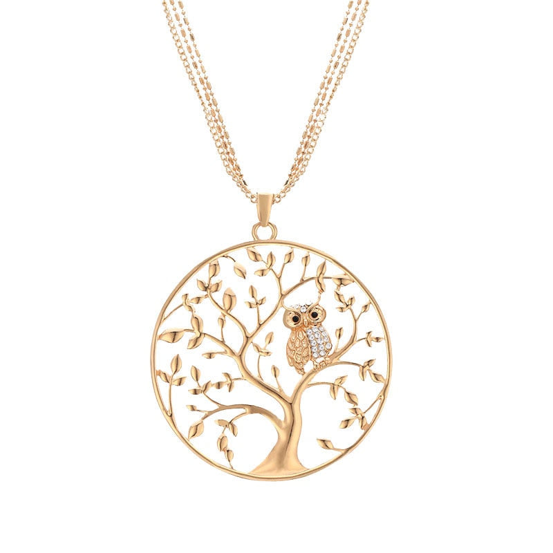 Gold Tree of life Owl Necklace