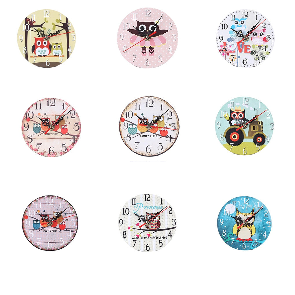 Cartoon Owl Wooden Wall Clock