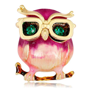 Enamel Rhinestone Owl Brooch