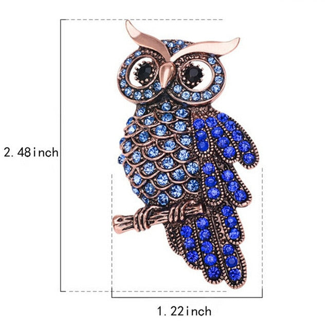 Enamel Rhinestone Owl Brooch