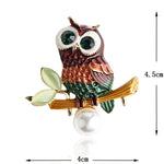 Enamel Rhinestone Owl Brooch