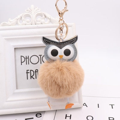 Cute Pompom Owl Keychain