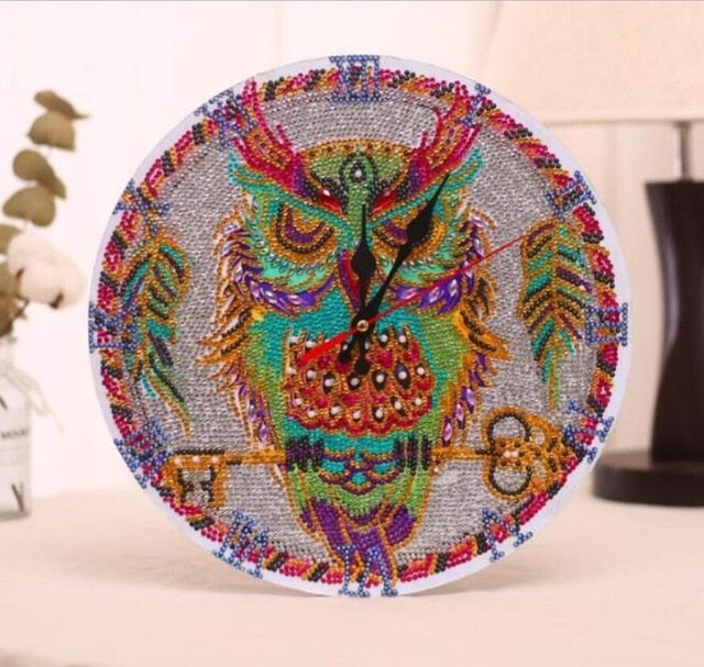Diamond Embroidery Owl Wall Clock