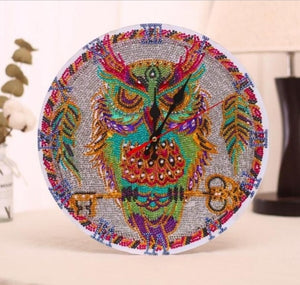 Diamond Embroidery Owl Wall Clock