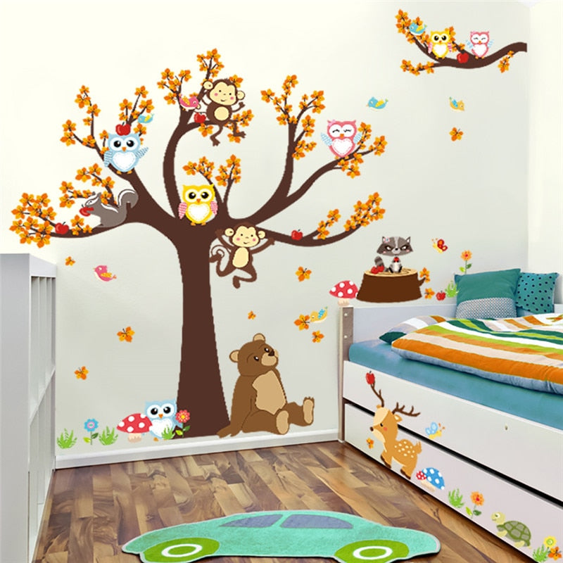 Cartoon Owl & Friends Forest Wall Sticker Set