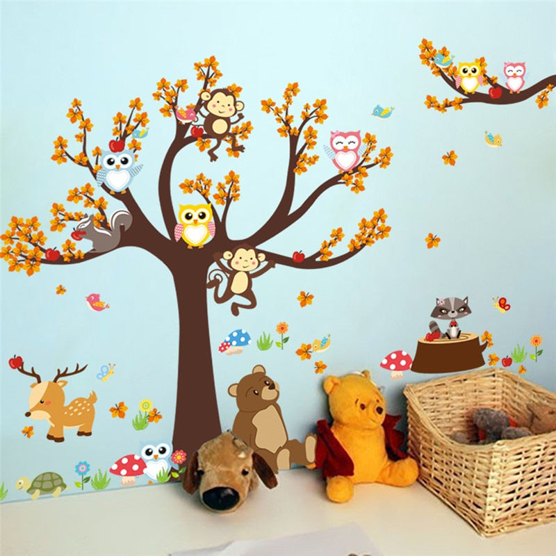 Cartoon Owl & Friends Forest Wall Sticker Set
