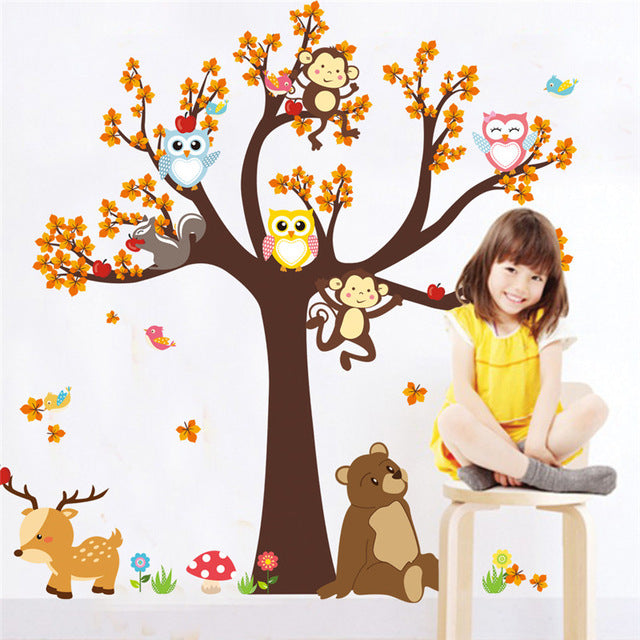Cartoon Owl & Friends Forest Wall Sticker Set