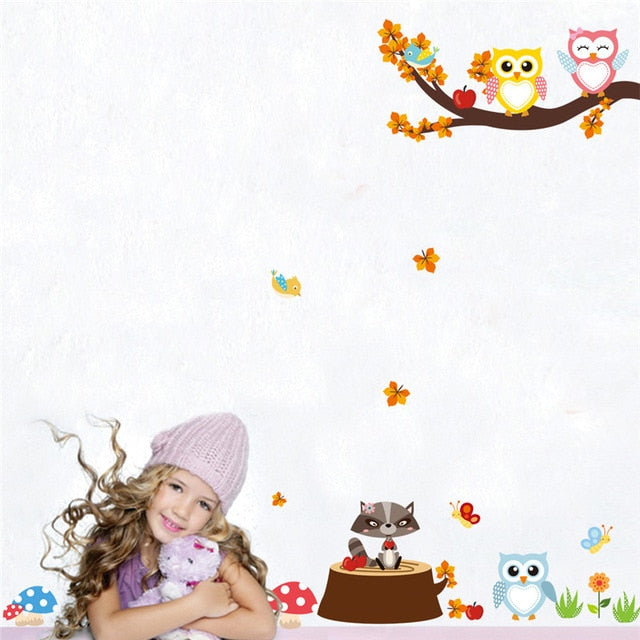 Cartoon Owl & Friends Forest Wall Sticker Set