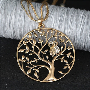 Gold Tree of life Owl Necklace
