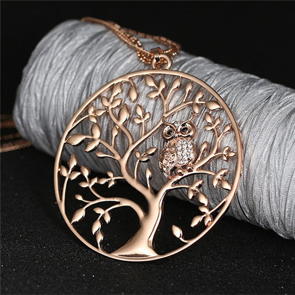 Gold Tree of life Owl Necklace