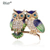 Rhinestone Blue Eyes Enamel Owl Brooch