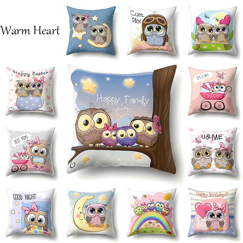 Cute Throw Owl Pillow Cover