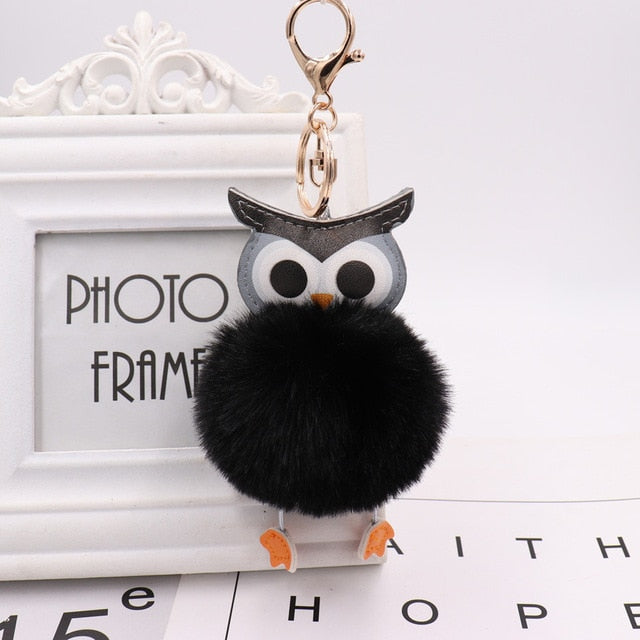 Cute Pompom Owl Keychain