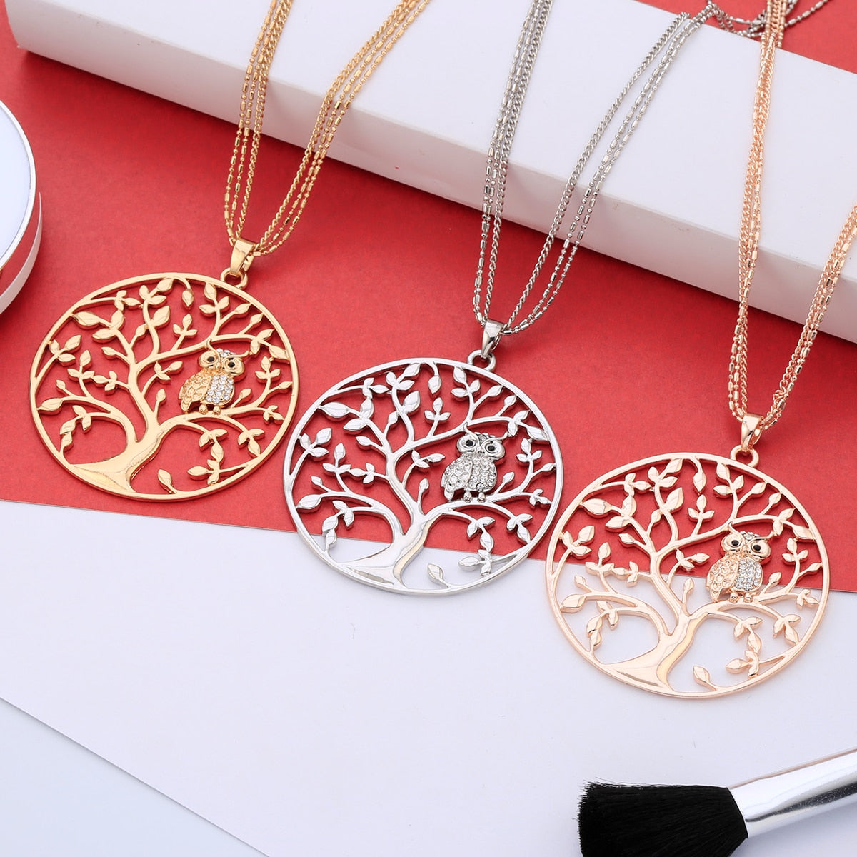 Gold Tree of life Owl Necklace